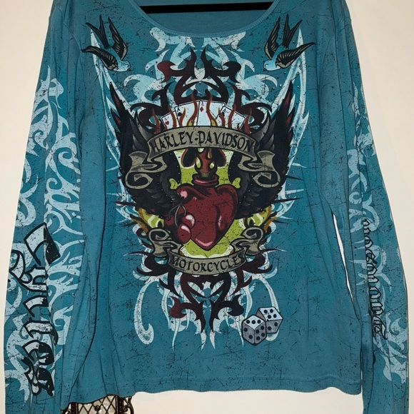 Vintage Harley-Davidson Teal Graphic Shirt - Picture 4 of 4